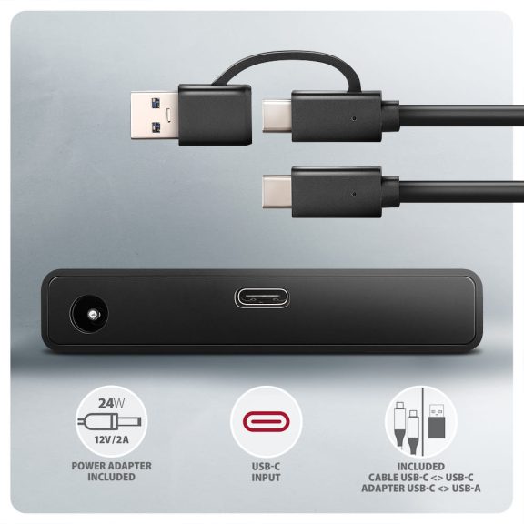 Axagon ADSA-FPX SATA adapter, 2.5" és 3.5" HDD és SSD meghajtókhoz, USB-C 10Gbps, fekete