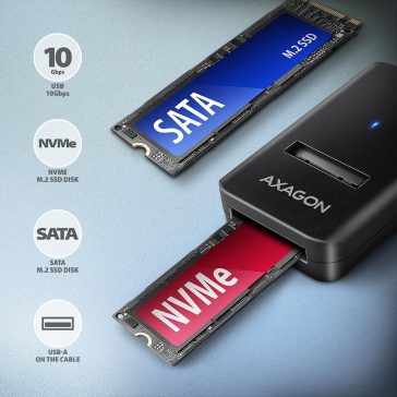   Axagon ADM2-AM USB-A M.2 SSD adapter, 10Gbps, NVMe és SATA kompatibilis