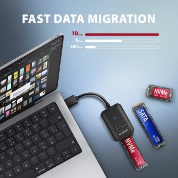   Axagon ADM2-AM USB-A M.2 SSD adapter, 10Gbps, NVMe és SATA kompatibilis