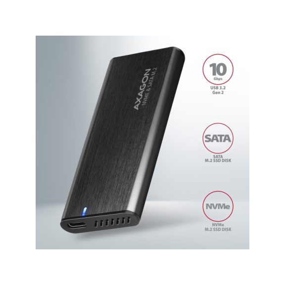 HDD ház Axagon EEM2-SB2 SUPERSPEED+ USB-C - M.2 NVME & SATA SSD, fekete