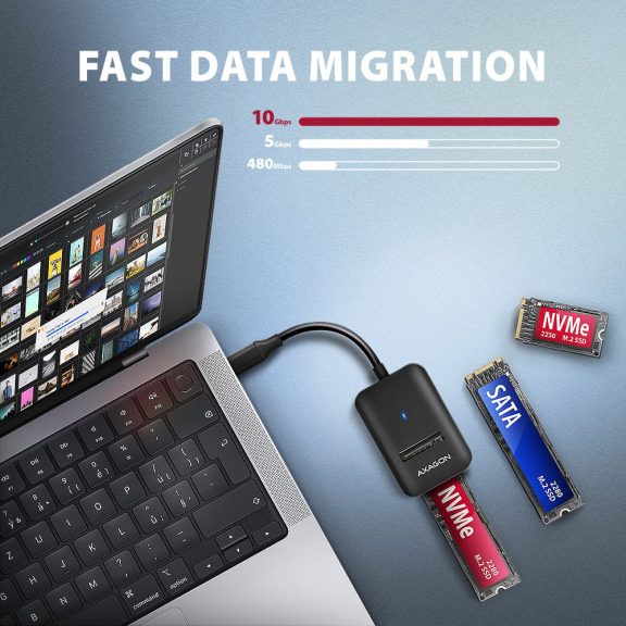Axagon ADM2-CM USB-C 10Gbps - M.2 NVMe és SATA SSD adapter