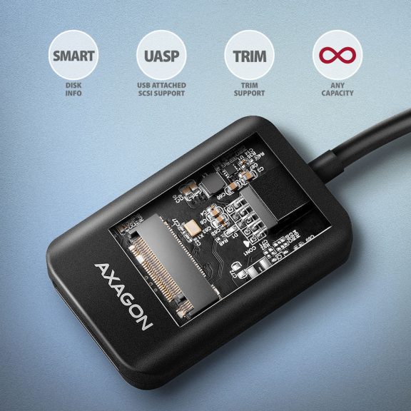 Axagon ADM2-CM USB-C 10Gbps - M.2 NVMe és SATA SSD adapter