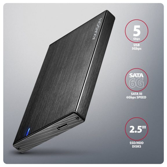Axagon EE25-XA6C USB-C 2.5" HDD/SSD külső ház, 5Gbps, alumínium, fekete