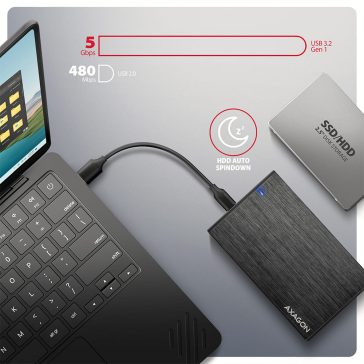   Axagon EE25-XA6C USB-C 2.5" HDD/SSD külső ház, 5Gbps, alumínium, fekete