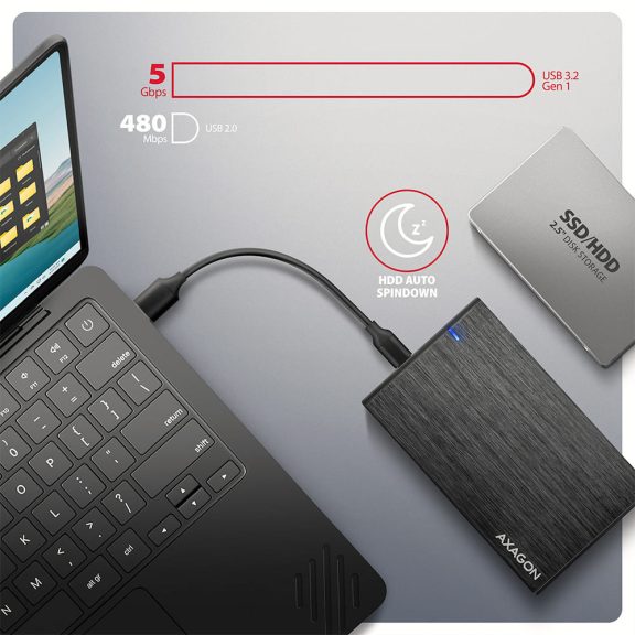 Axagon EE25-XA6C USB-C 2.5" HDD/SSD külső ház, 5Gbps, alumínium, fekete