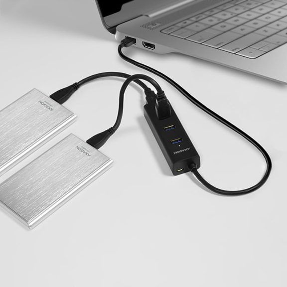 Axagon HUE-S2B USB hub, 4 port, USB 3.2 Gen 1, gyorstöltés 2A, fekete