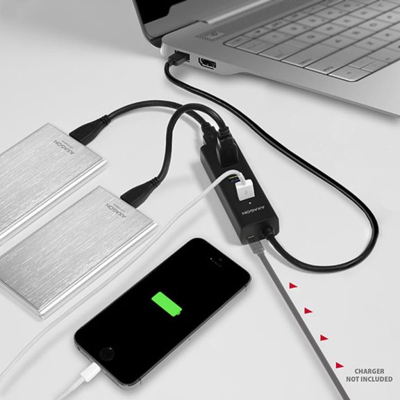 Axagon HUE-S2B USB hub, 4 port, USB 3.2 Gen 1, gyorstöltés 2A, fekete