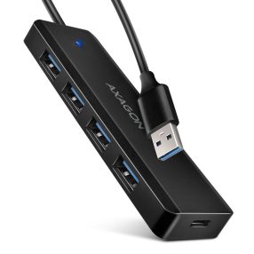   Axagon HUE-C1A USB-A 4 portos hub, 5Gbps, külső táp támogatás, fekete