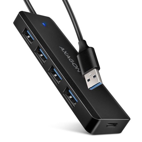 Axagon HUE-C1A USB-A 4 portos hub, 5Gbps, külső táp támogatás, fekete