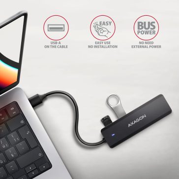   Axagon HUE-C1A USB-A 4 portos hub, 5Gbps, külső táp támogatás, fekete
