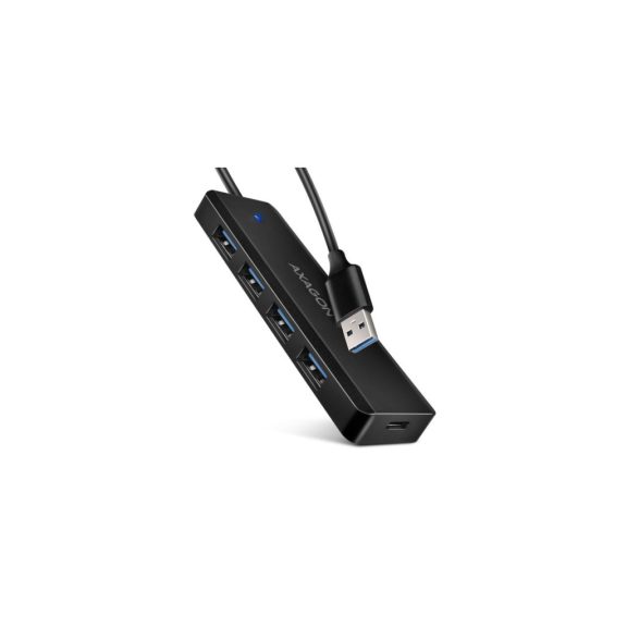 Axagon HUE-C1A USB-A 4 portos hub, 5Gbps, külső táp támogatás, fekete