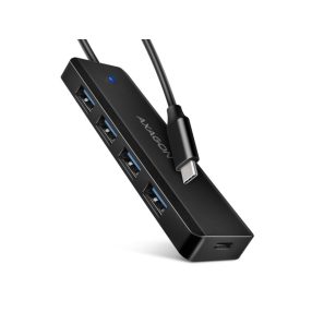 HUB USB 3.0 Axagon 4port USB Type-C, travel hub, fekete