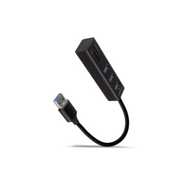   HUB AXAGON HMA-CR3A 3x USB-A + SD/microSD, USB3.2 Gen 1, 20cm USB-A cablem, Fém