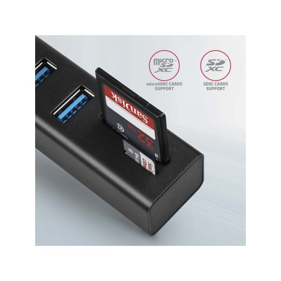 HUB AXAGON HMA-CR3A 3x USB-A + SD/microSD, USB3.2 Gen 1, 20cm USB-A cablem, Fém