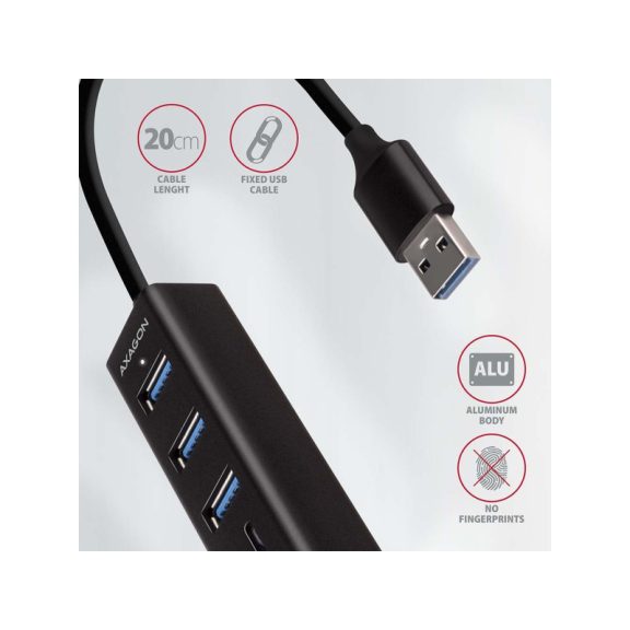 HUB AXAGON HMA-CR3A 3x USB-A + SD/microSD, USB3.2 Gen 1, 20cm USB-A cablem, Fém