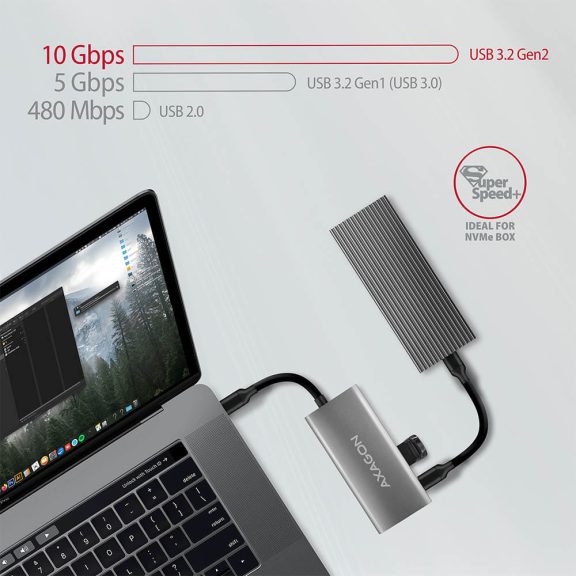 Axagon HMC-4G2 USB-C hub, 4 port, USB 3.2 Gen 2 10Gbps, alumínium