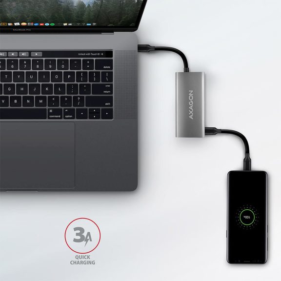 Axagon HMC-4G2 USB-C hub, 4 port, USB 3.2 Gen 2 10Gbps, alumínium
