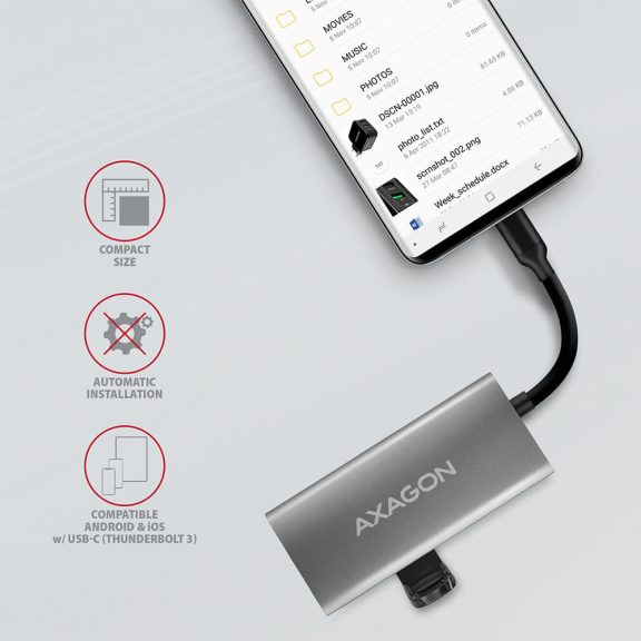 Axagon HMC-4G2 USB-C hub, 4 port, USB 3.2 Gen 2 10Gbps, alumínium