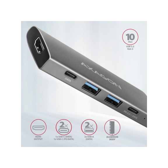 HUB AXAGON HMC-5G21 USB-C 10Gbps SPEEDSTER 5in1 hub