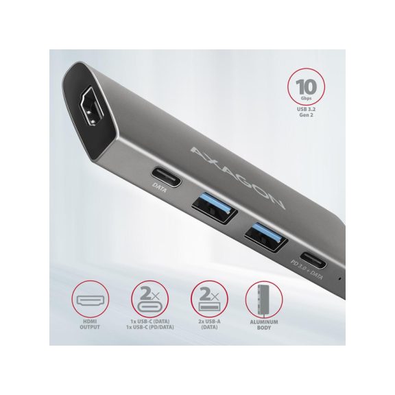 HUB AXAGON HMC-5G2 Multiport-Hub, USB 3.2 Gen2, HDMI, 2x USB-A, 2x USB-C