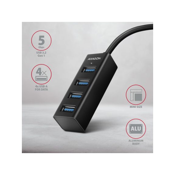 HUB AXAGON HUE-M1AL Mini USB-A-Hub,4x USB-A 3.2 Gen 1, silber - 1,2m