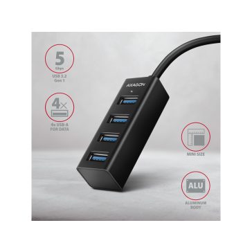 HUB AXAGON HUE-M1C USB3.2 Type-C Hub 4 portos fém fekete