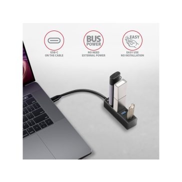 HUB AXAGON HUE-M1C USB3.2 Type-C Hub 4 portos fém fekete