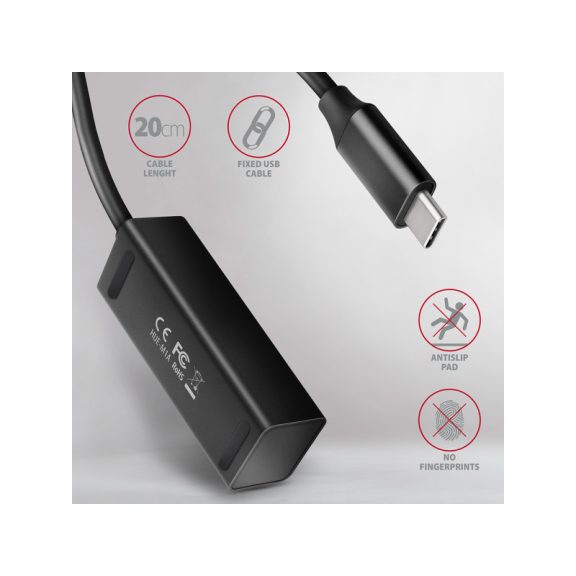 HUB AXAGON HUE-M1C USB3.2 Type-C Hub 4 portos fém fekete