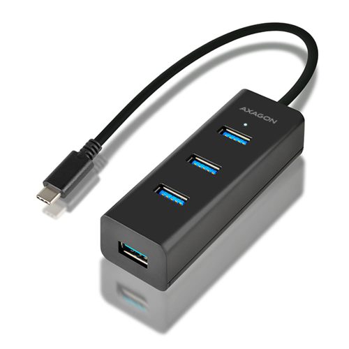Axagon HUE-S2C USB-C hub, 4 port, USB 3.2 Gen 1, gyorstöltés támogatás, fekete