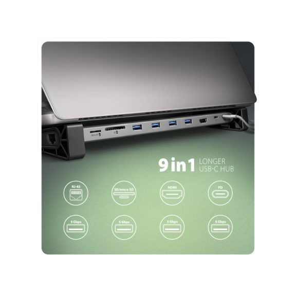 HUB AXAGON HMC-10HLS USB-C 5 GBPS, 9IN1 HUB/Dokkoló