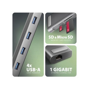 HUB AXAGON HMC-10HLS USB-C 5 GBPS, 9IN1 HUB/Dokkoló