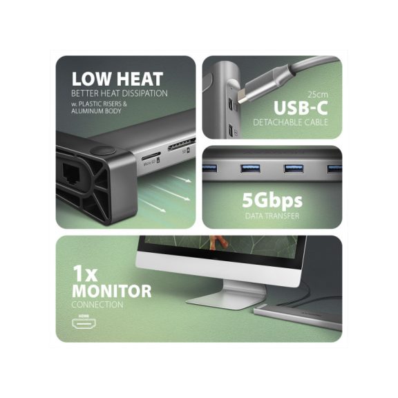 HUB AXAGON HMC-10HLS USB-C 5 GBPS, 9IN1 HUB/Dokkoló