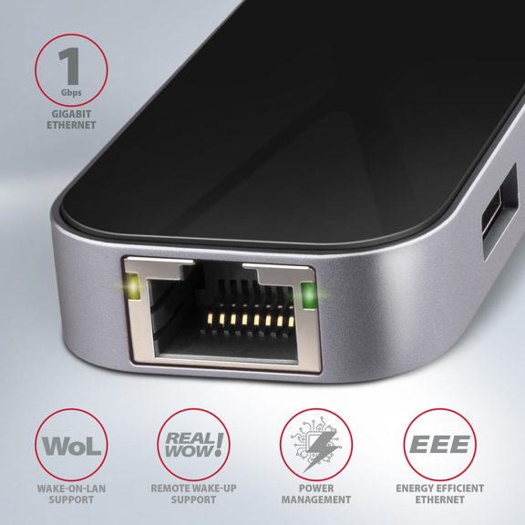 Axagon HMC-6GL USB-C 6 az 1-ben hub, HDMI 4K, Gigabit LAN, PD 100W, alumínium