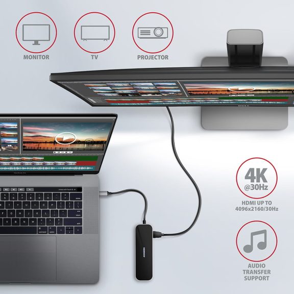 Axagon HMC-6GL USB-C 6 az 1-ben hub, HDMI 4K, Gigabit LAN, PD 100W, alumínium