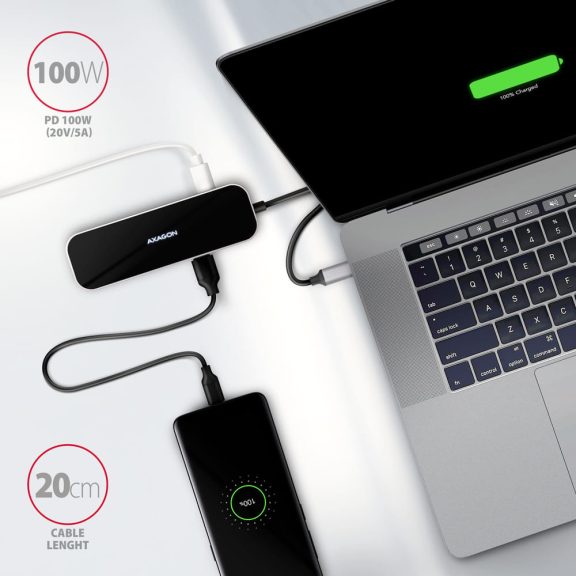 Axagon HMC-6GL USB-C 6 az 1-ben hub, HDMI 4K, Gigabit LAN, PD 100W, alumínium