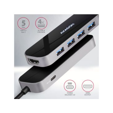   HUB AXAGON HMC-6H4A SuperSpeed USB-C COMBO 6in1 hub Fekete/szürke