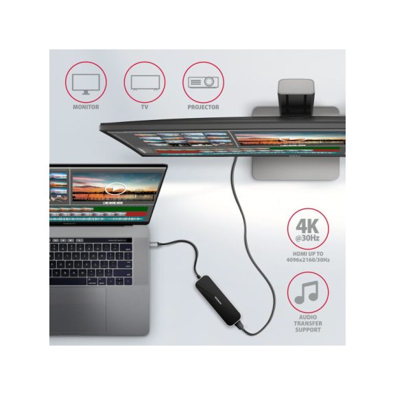 HUB AXAGON HMC-6H4A SuperSpeed USB-C COMBO 6in1 hub Fekete/szürke