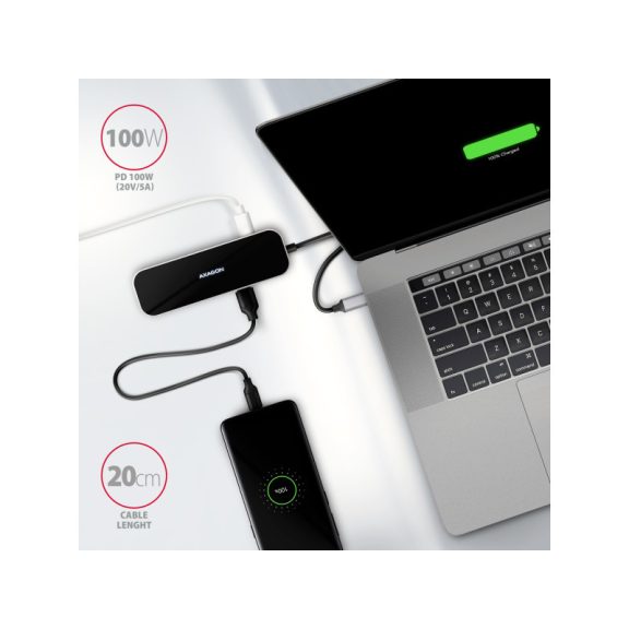 HUB AXAGON HMC-6H4A SuperSpeed USB-C COMBO 6in1 hub Fekete/szürke