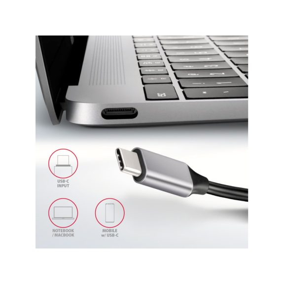 HUB AXAGON HMC-6H4A SuperSpeed USB-C COMBO 6in1 hub Fekete/szürke