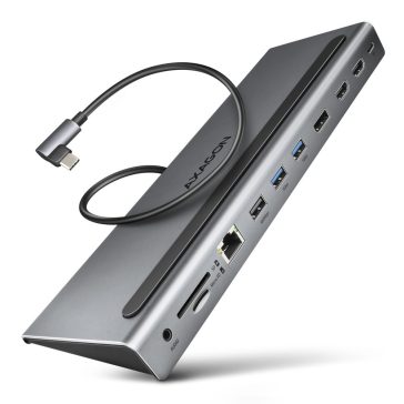   Axagon HMC-4KX3 USB-C hub, 11 az 1-ben, három 4K kijelző, Gigabit Ethernet, PD 100W
