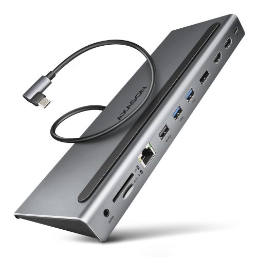 Axagon HMC-4KX3 USB-C hub, 11 az 1-ben, három 4K kijelző, Gigabit Ethernet, PD 100W