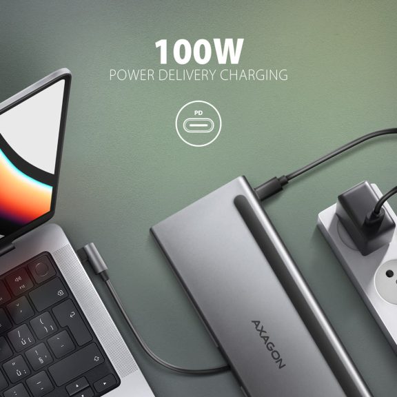 Axagon HMC-4KX3 USB-C hub, 11 az 1-ben, három 4K kijelző, Gigabit Ethernet, PD 100W