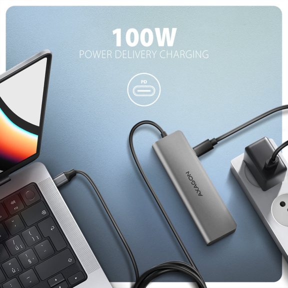 Axagon HMC-5H USB-C hub, 5 az 1-ben, HDMI 4K, Power Delivery, alumínium