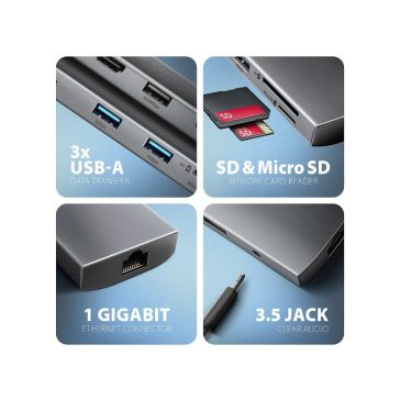 AXAGON HMC-8HLSA USB-C 5Gbps 9in1 hub