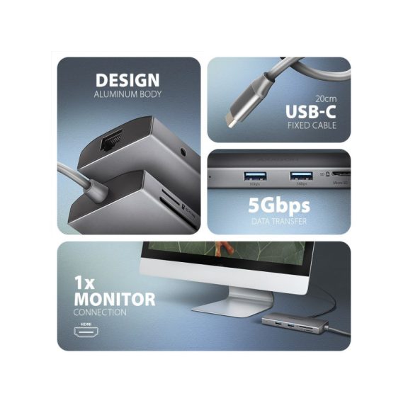 AXAGON HMC-8HLSA USB-C 5Gbps 9in1 hub