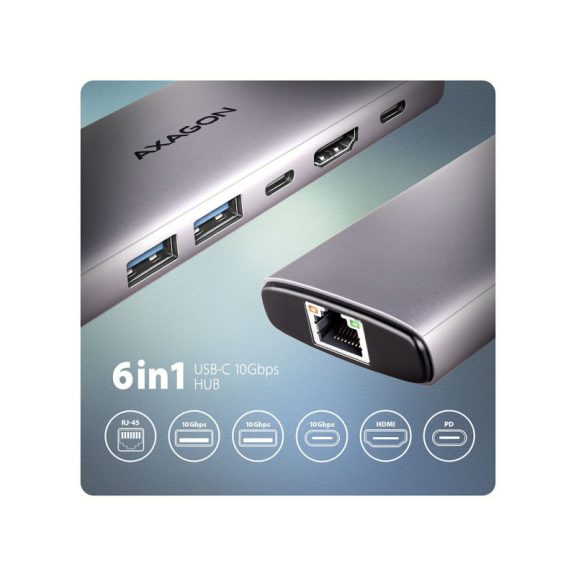 AXAGON HMC-6G2L USB-C 10Gbps 6in1 hub