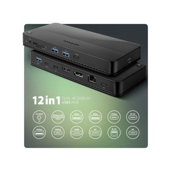 AXAGON HMC-U4 USB4 40Gbps DUAL 4K DISPLAY 12in1 dock