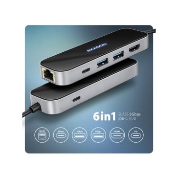 AXAGON HMC-6GLN USB-C 5Gbps GLASS 6in1 hub