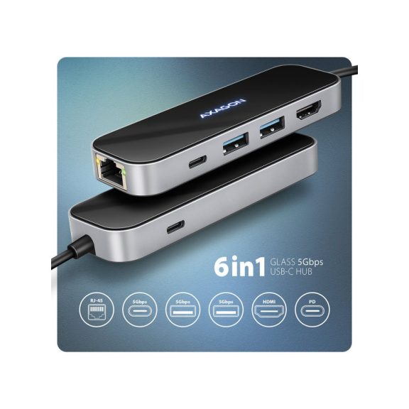 AXAGON HMC-6GLN USB-C 5Gbps GLASS 6in1 hub