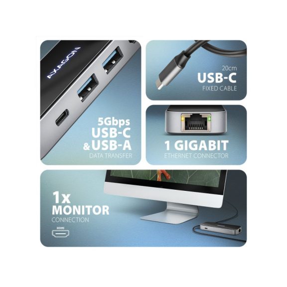 AXAGON HMC-6GLN USB-C 5Gbps GLASS 6in1 hub